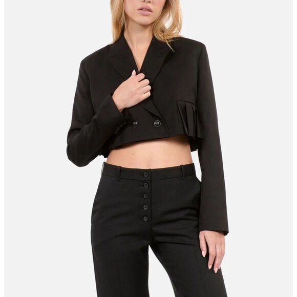 NWT The Kooples Womens Black Cropped Double-Breasted Pleated Blazer EU 38/US 6 - Picture 3 of 14